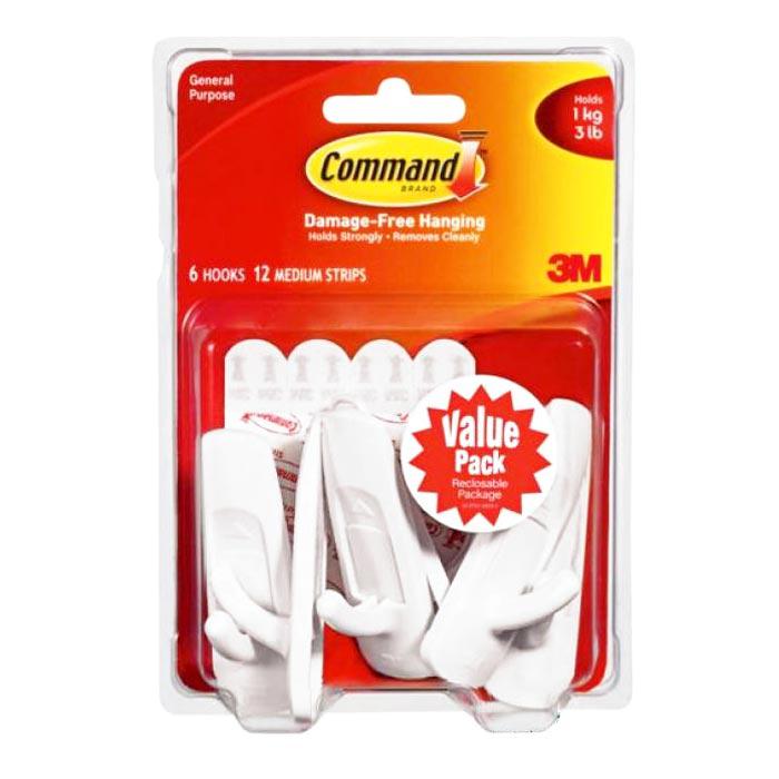 3M Command Medium Hooks Pack of 6 17001-6