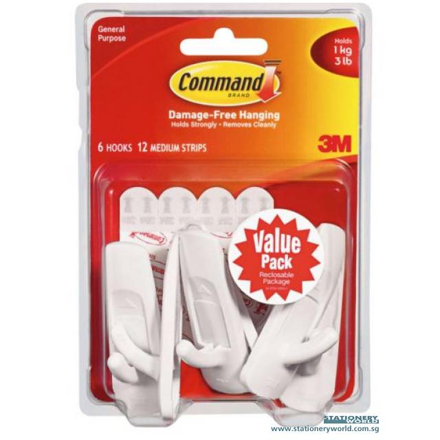 3M Command Medium Hooks Pack of 6 17001-6