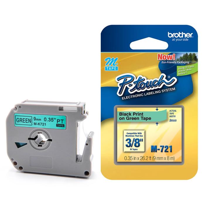 Brother Tape Cassette Black on Green 9mm M721