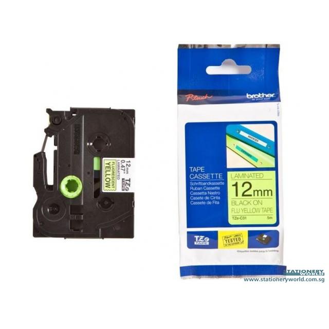 Brother Tape Cassette Black on Fluorescent Yellow 12mm TZE-C31