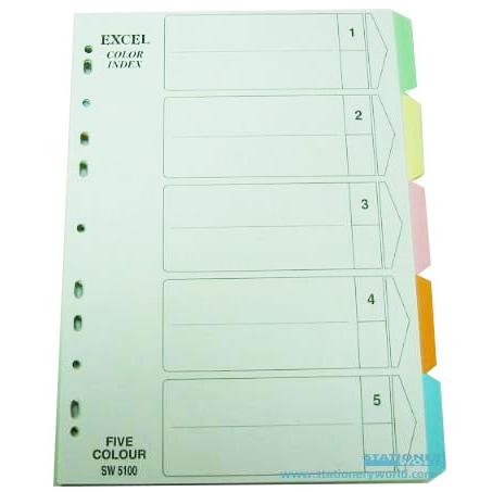 Excel Pentex 5 Colour Index Divider 10 Sets SW5100/PS0522