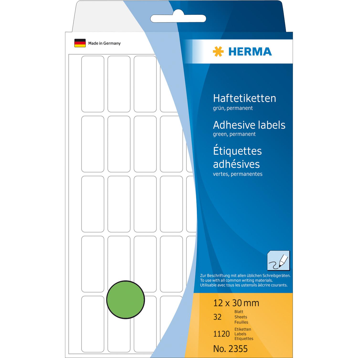 HERMA Adhesive Colour Labels 12 x 30mm Green 2355