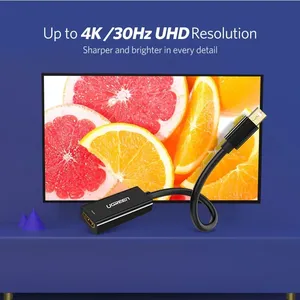UGREEN Mini DisplayPort Male to HDMI Female Converter Cable 18cm Black Plastic 4Kx2K/30Hz MD112-40360 2