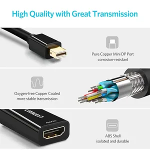 UGREEN Mini DisplayPort Male to HDMI Female Converter Cable 18cm Black Plastic 4Kx2K/30Hz MD112-40360 5