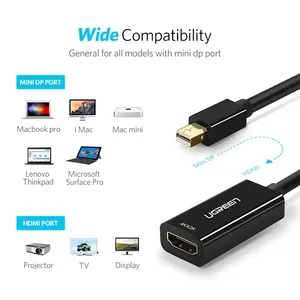 UGREEN Mini DisplayPort Male to HDMI Female Converter Cable 18cm Black Plastic 4Kx2K/30Hz MD112-40360 6