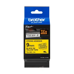 Brother Tape Cassette Strong Adhesive 9mm Black on Yellow TZeS621 0