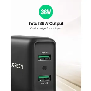 UGREEN USB Charger 36W QC 3.0 Quick Wall Charger Adapter 2-Port - CD161-70164 3