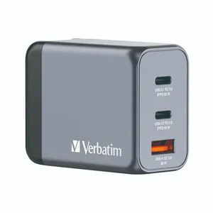 Verbatim GaN Charger 65W 2 x USB-C, 1 x USB-A with Travel Pin PD65W  2