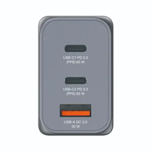 Verbatim GaN Charger 65W 2 x USB-C, 1 x USB-A with Travel Pin PD65W  3